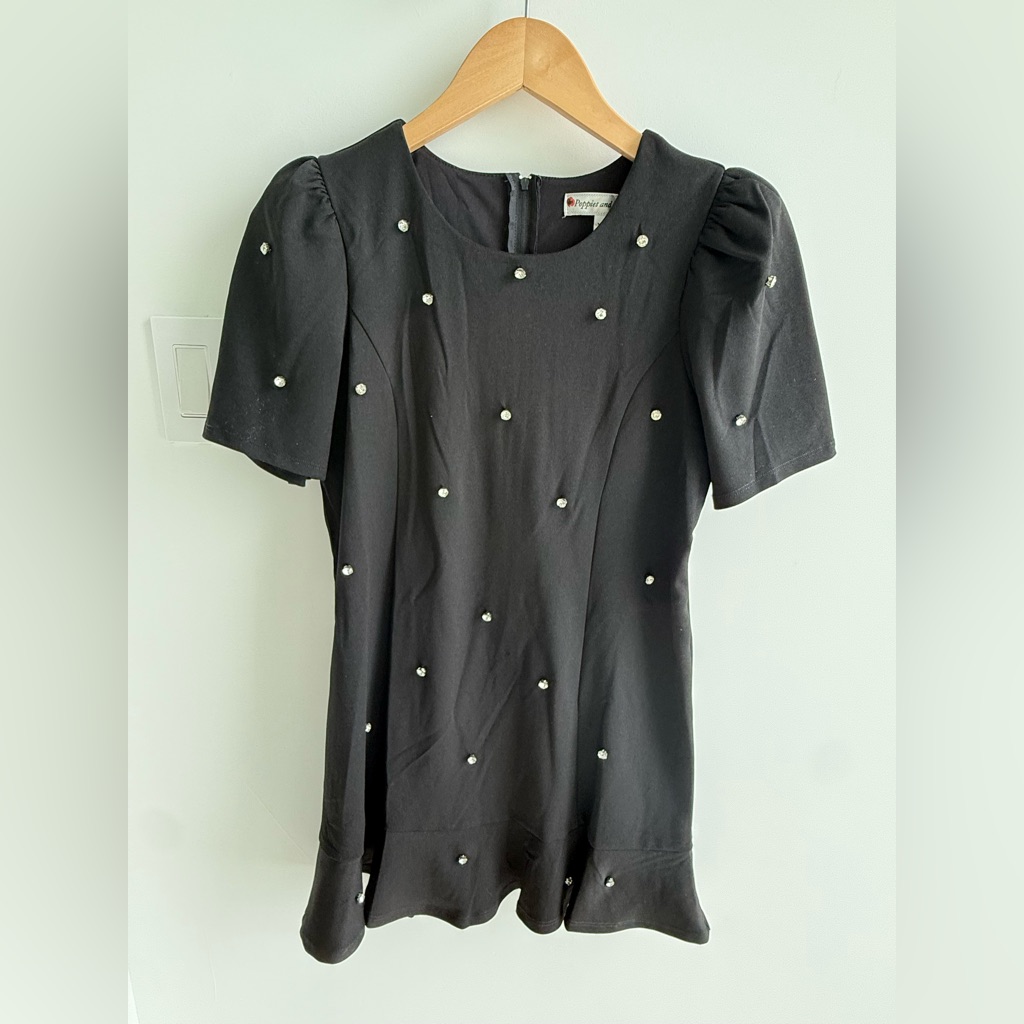 Charming Black Pearl-Studded Kids Dress
